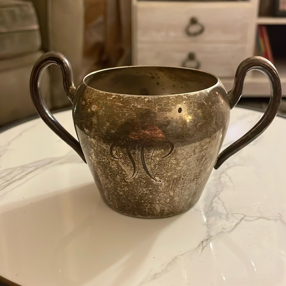 E4 - Vintage Gothem Silver on Copper sugar cup serving cup